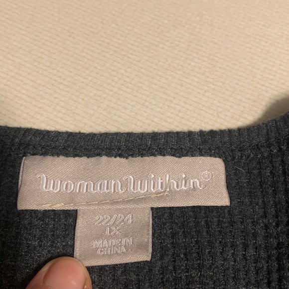 Woman Within Black Floral Embroidered Waffle Knit Sweater - Picture 4 of 9